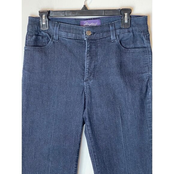 NYDJ Straight Leg Mid Rise Dark Wash Jeans With‎ Jeweled Back Pockets Size 8 - Picture 3 of 12